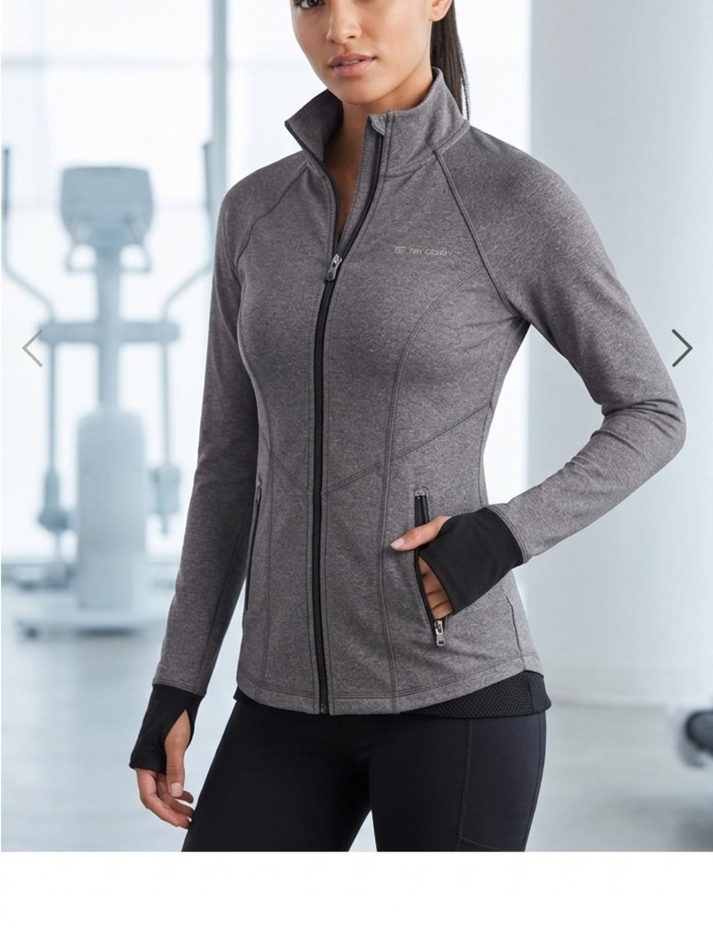 Tek Gear Shapewear Full Zip Running Jacket Heather Gray Thumbholes Size XS